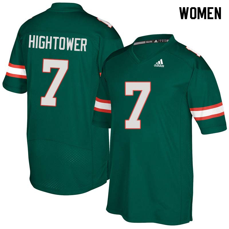Women Miami Hurricanes #7 Brian Hightower College Football Jerseys Sale-Green - Click Image to Close